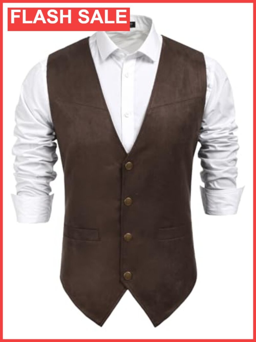 Suede Western Vest Slim Fit Button Waistcoat Cowboy Style